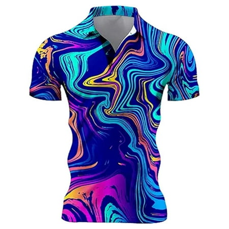 Mens Golf Polo Shirts Stylish Print Smart Mens Workout Shirts Sky Blue 4XL