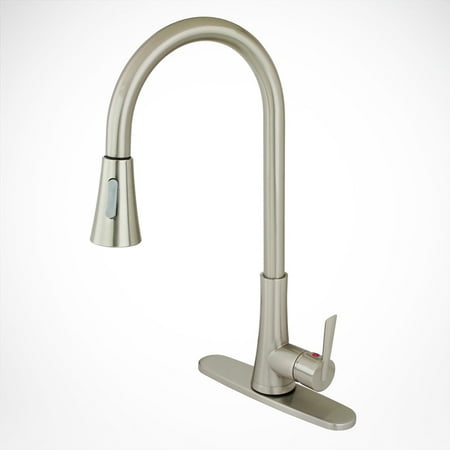 - NEW Euro Contemporary Kitchen Sink Faucet w/ Deck Plate Cover Brushed Nickel