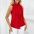 thumbnail image 7 of Women's Elegant Sleeveless Blouses Tie Back Pleated Dressy Work Tops Business Casual Outfits Ruffle Trim Mock Neck Sleeveless Summer Blouses Shirts Tank Tops, 7 of 7