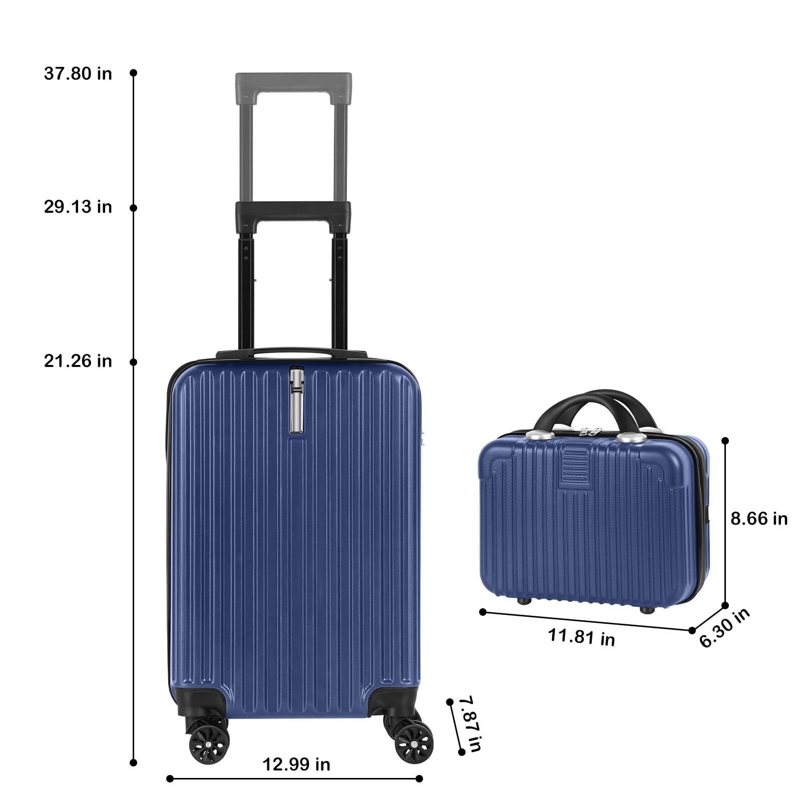 2PCS Luggage Two Piece Rolling Luggage Set Lightweight With Hook 20″ + 14″ Blue
