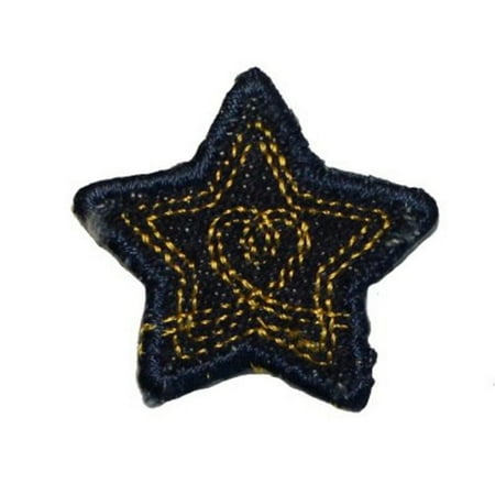 Star Applique Craft - ID 3430B Blue Jean Stitched Star Patch Badge Craft Embroidered Iron On Applique