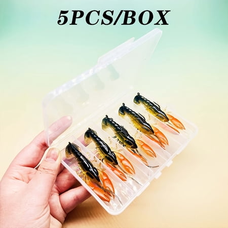 5pcs/ Box Soft Shrimp Lobster Swimbait Claw Bait - Realistic Artificial Lure with Orange & White Stripes Pike Catfish - Durable Fishing Tackle Bass Fishing Lures Marine Creature Lure
