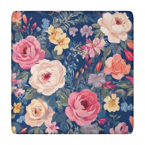 Pioneer Flower Floral Print Pattern Square Fitted Tablecloth with Elastic Edge,Square Table Cover,Washable Elastic Table Cover for Home Kitchen Party Decor 34"x34"