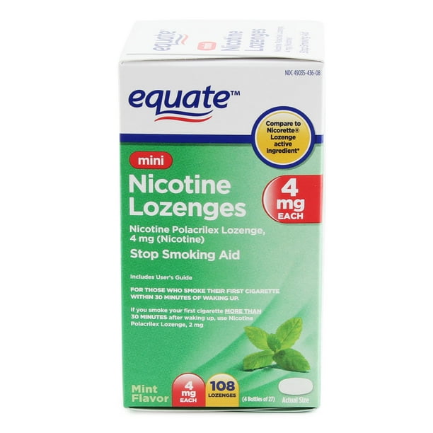 Equate Mini Nicotine Lozenges to Stop Smoking, 4 mg, Mint Flavor, 108