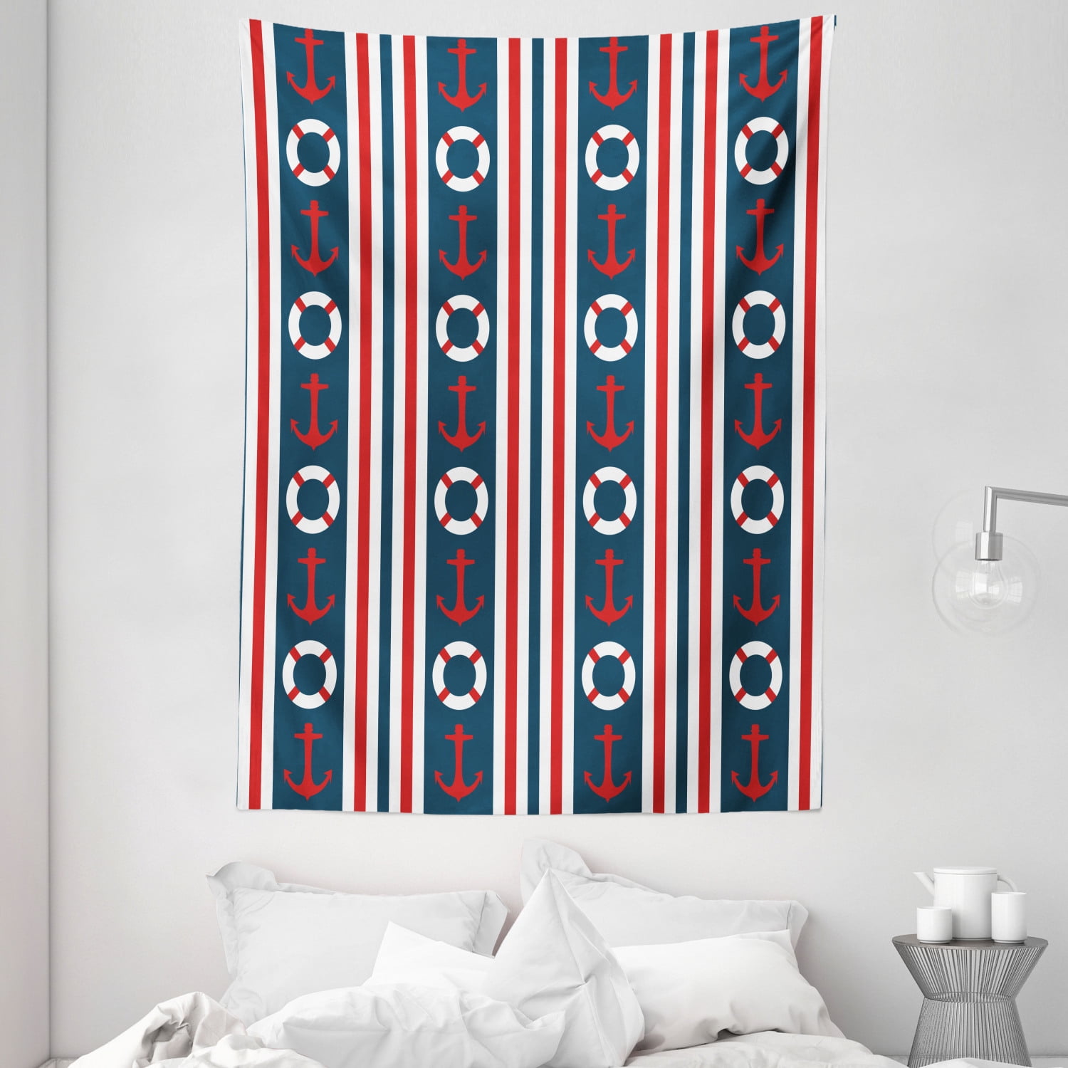 Nautical Tapestry, Vertical Borders Stripes Maritime Theme Steering ...