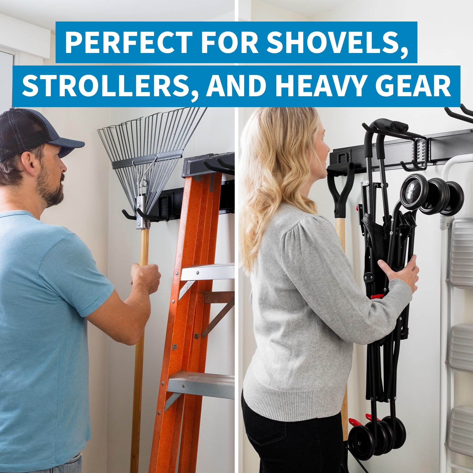 Precision Defined Garage Organizer Wall Mount (48 Inches), Heavy-Duty Tool Racks and Tool Hanger for Shovel and Rake, Garden Organizer with Hangers for Garage Organization, Metal Hanging Rack