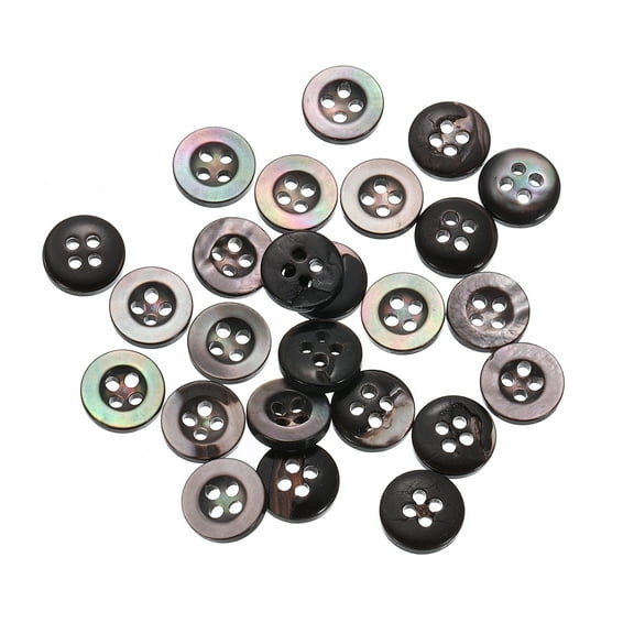 25Pcs Shell Buttons, 4 Hole Mother of Pearl Button 9mm Sewing Button, Black
