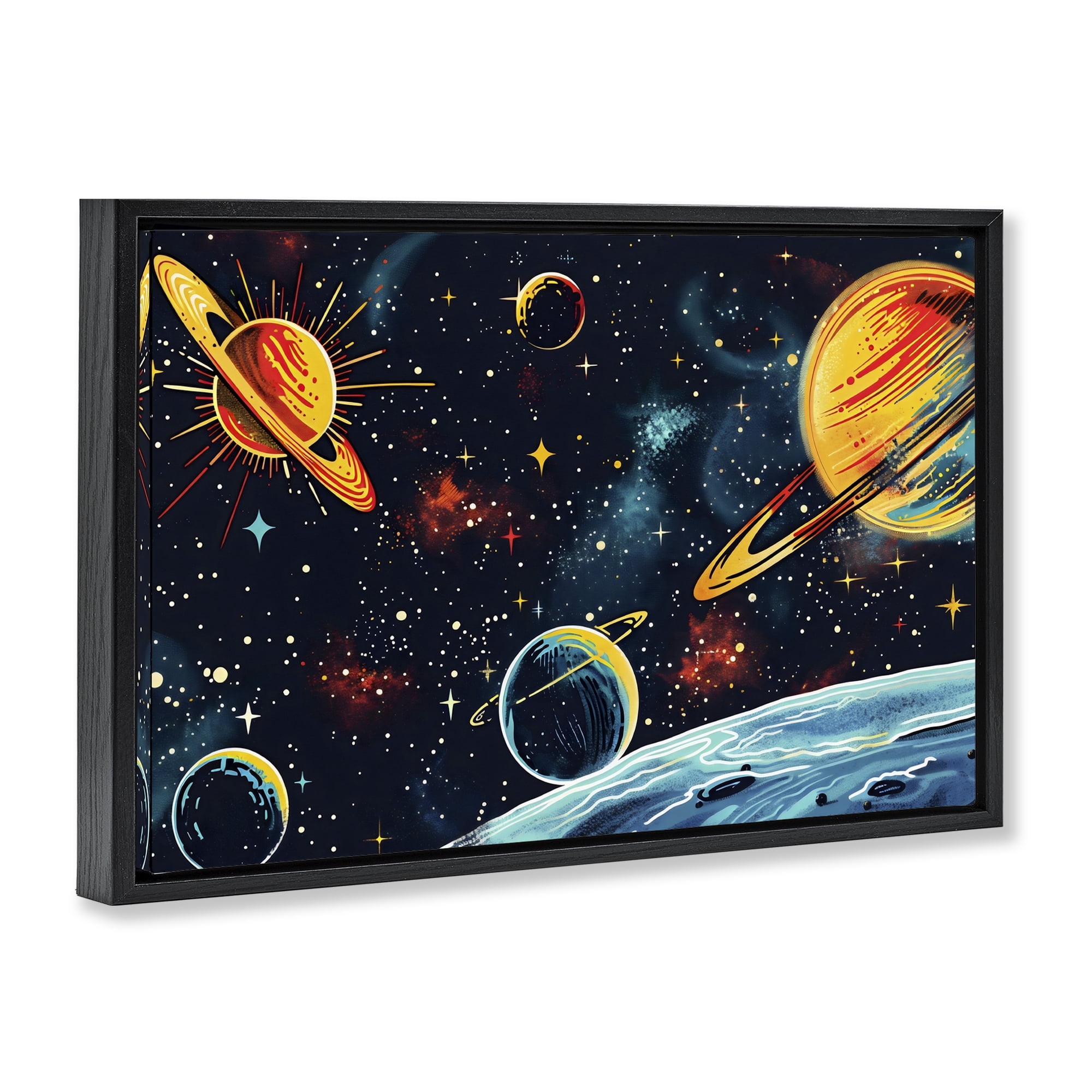 Stupell Industries Black Lit Galaxy Panorama Black Framed Floater Canvas Wall Art, design by Creative Studio
