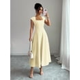 thumbnail image 3 of Pale Yellow Womens Square Neck Cinched Waist A-Line Midi Dress For Spring Summer Casual Vacation, 3 of 7
