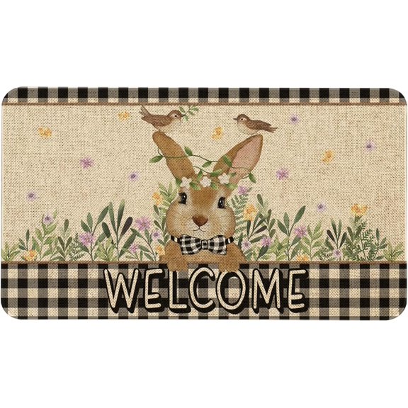 Easter Bunny Door Mat 30x17 Inch Easter Rabbit Welcome Doormat Indoor Outdoor Entrance Floor Mats Non-Slip Washable Easter Decor Rug