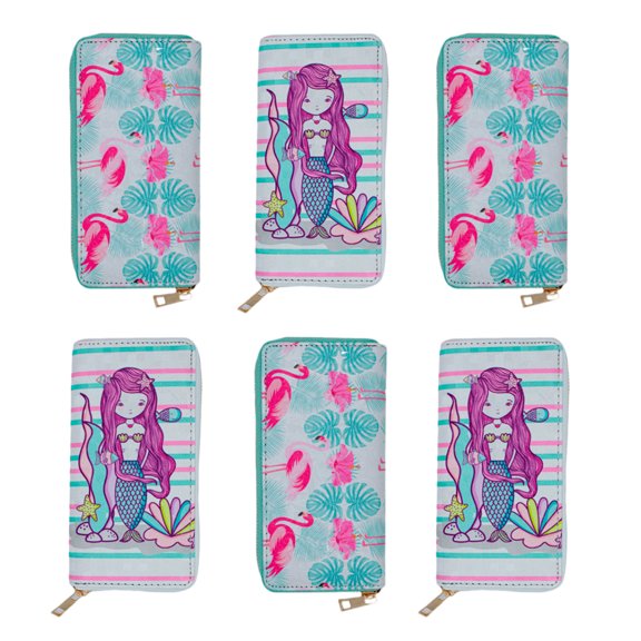 Cartera Diseño Flamingo Y Sirena Paquete 6 pz Importadora La Merced Sintéticas Con Monedero Interno