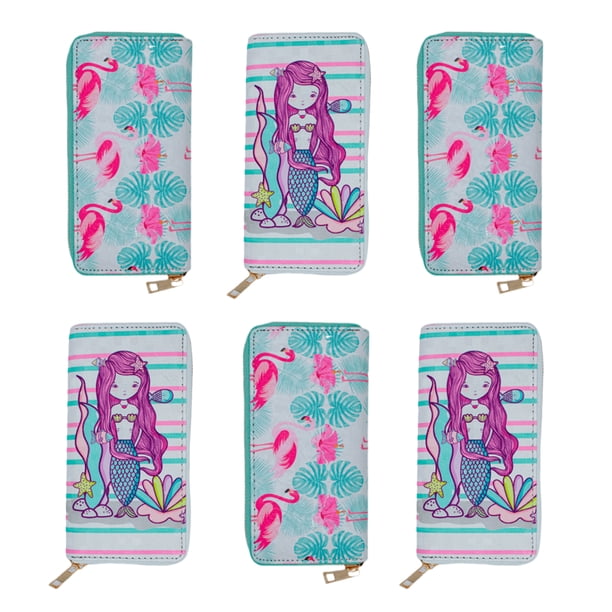 Cartera Diseño Flamingo Y Sirena Paquete 6 pz Importadora La Merced Sintéticas Con Monedero Interno