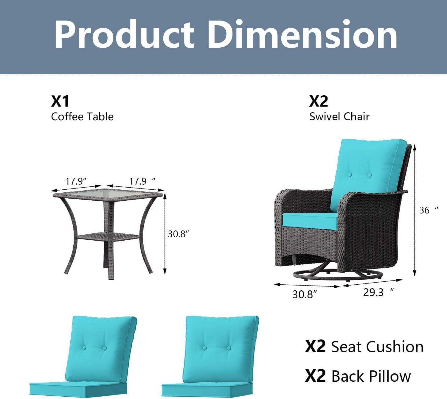 ASJMR 3PCS Patio Wicker Chairs Swivel Rocker with Coffee Table and Cushions, Outdoor Rattan Rocking Chairs for Porch Pool, Green