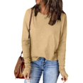 thumbnail image 2 of DDAPJ pyju Long Sleeve T-shirts for Women Solid Basic Tees Lightweight Casual Workout Crewneck Tees with Thumb Holes Khaki L, 2 of 8