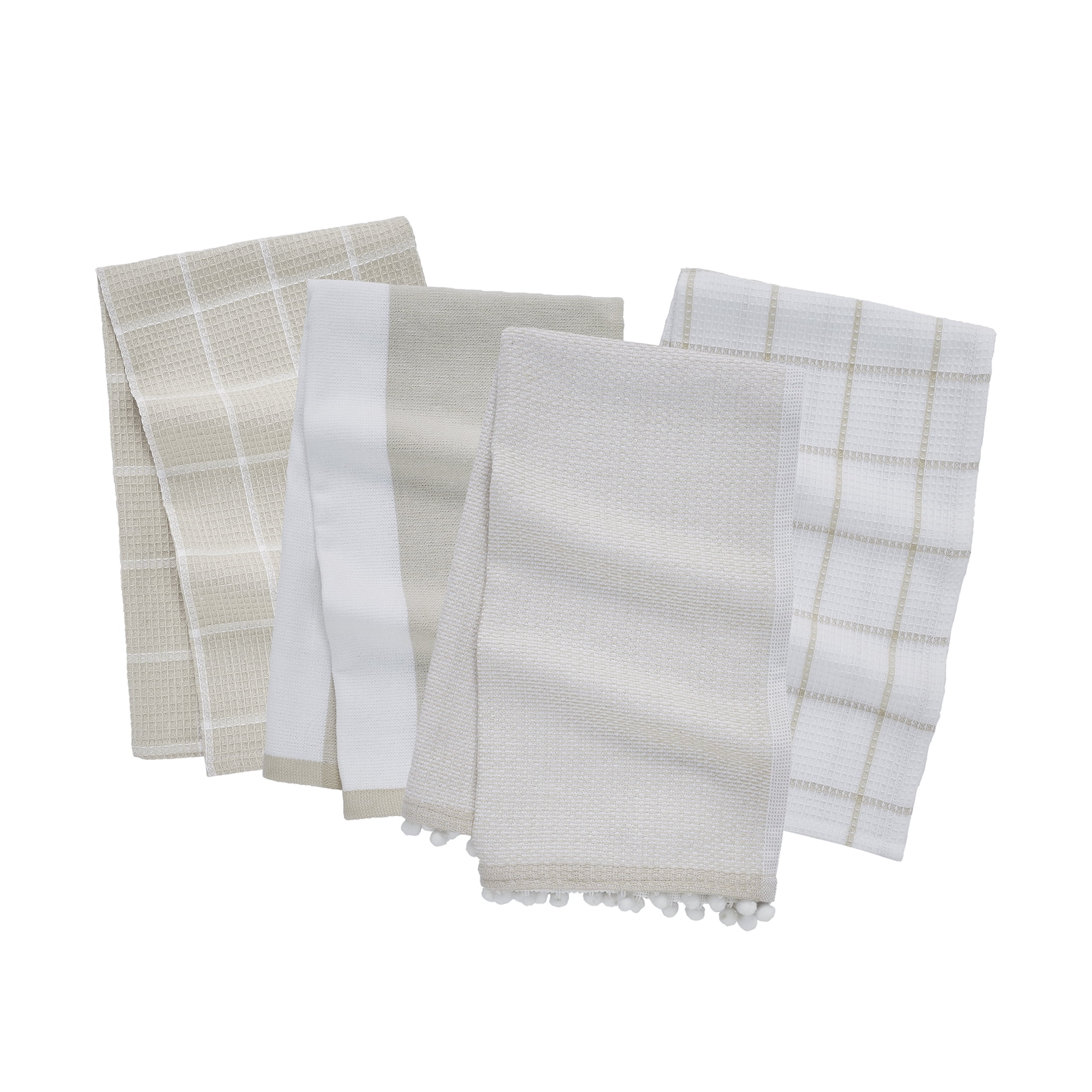 My Texas House Grid 16" x 28" Cotton Kitchen Towels, 4 Pieces, Beige