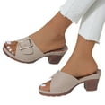 thumbnail image 5 of Xfvqtps Slide Sandals Women Chunky Block Mid Heel Buckle Decoration Open Toe Soft Sole Non Slip Breathable Summer Beach Sandals Khaki, 5 of 7