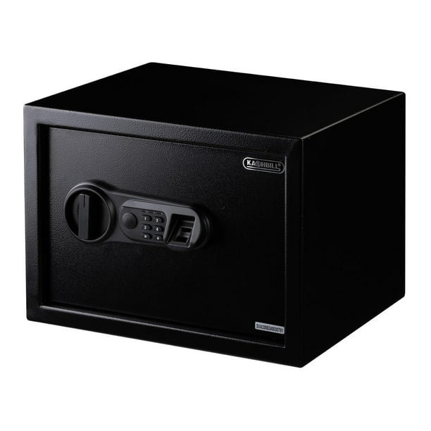 Caja Fuerte Biométrica KASHBILL Negra 25x35x25 cm con Cierre de Huella Digital y Llave de Emergencia