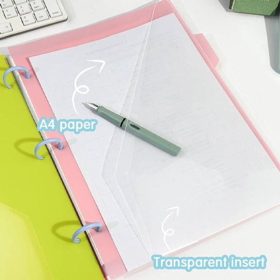 5-Pack Plastic Dividers with Double-Sided Clear Pockets, Multi-Color Tabbed Page Separators, No Holes Design, 1 Set