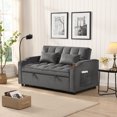 thumbnail image 2 of 3 in 1 Convertible Sleeper Sofa Bed, Velvet Loveseat Pull Out Couch with Charging, Dual Cup Holders and Phone Holder, Modern Futon Sofa Couch for Living Room, Dark Grey, 2 of 9