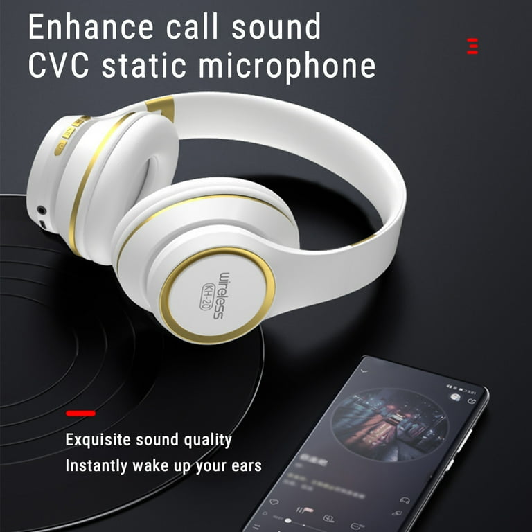 Earphones Over Ear Bluetooth Headphones Wireless Headset With Built in Mic Soft Earmuffs Retractable Holder Support Connecting Audio Cable on