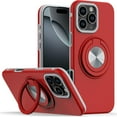 thumbnail image 5 of For Apple iPhone 16 Pro (6.3") Case, Metal Matte Hybrid with Invisible Rotational Ring Stand, Car Mount Friendly, Military Grade Slim Fit Sturdy Phone Cover (Red), 5 of 11