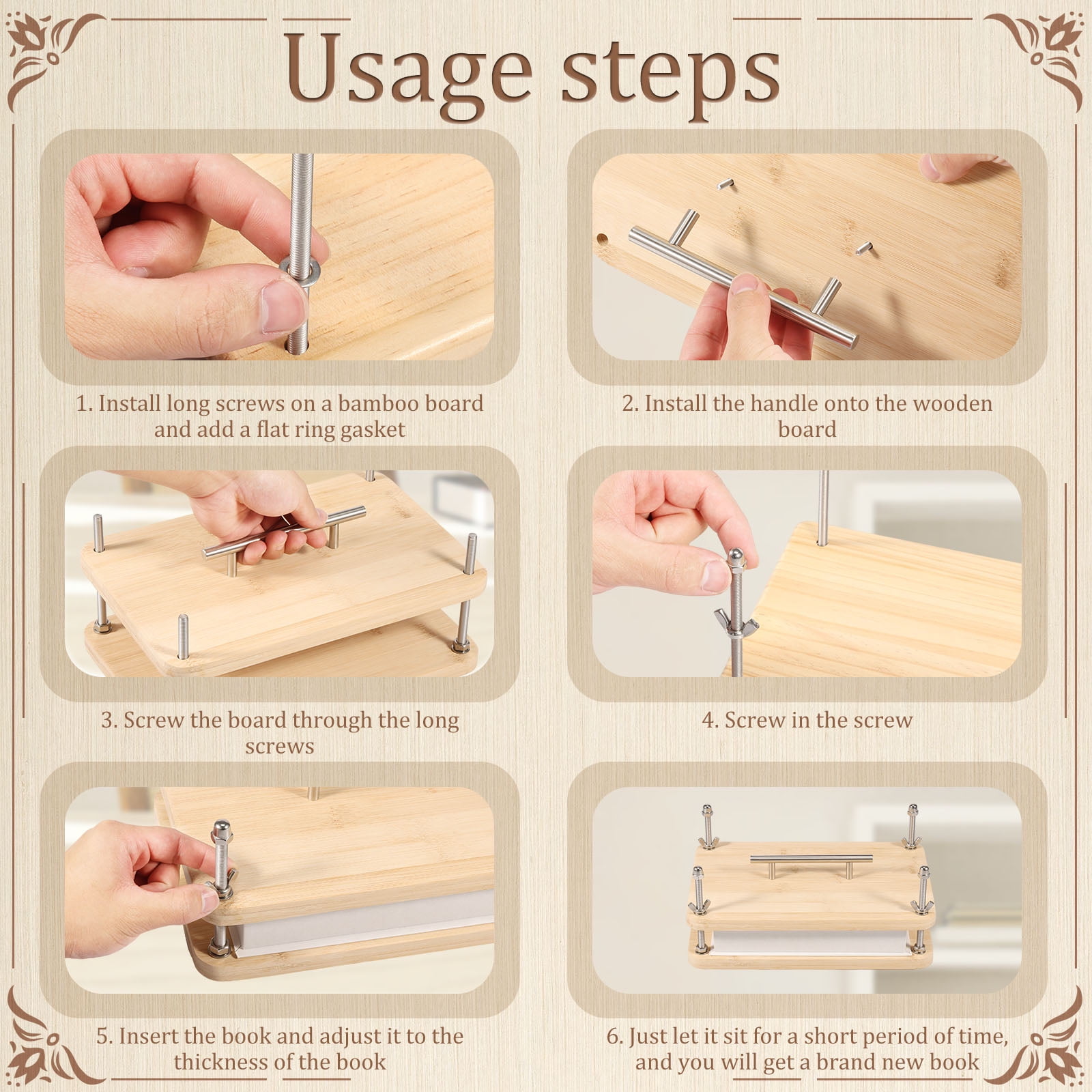 Toorise Wooden Book Press for Handmade Bookbinding Large Size Wood Bookbinding Press Easy to Use Multifunctional Manual Book Press With Handle for Craft Enthusiasts