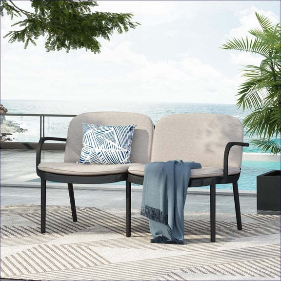 Outdoor Loveseat | Modern Weather-Resistant 2-Seat for Patio Backyard Balcony | Beige,Black | Fabric Plastic