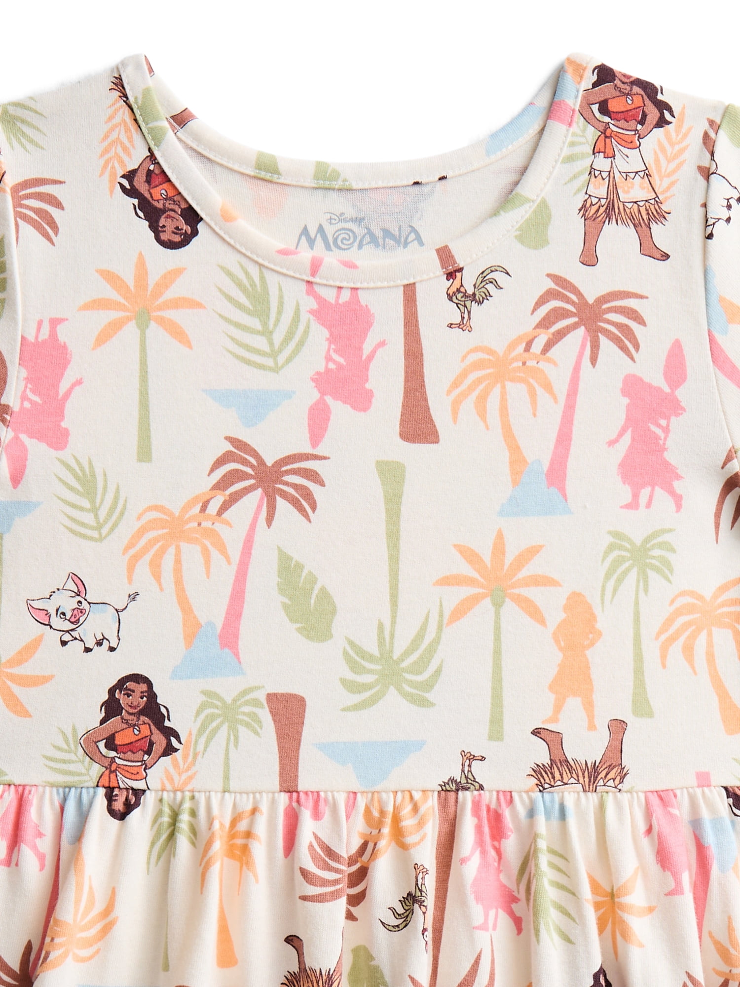 Moana Girls Allover Print Dress with Short Sleeves, Sizes 4-12