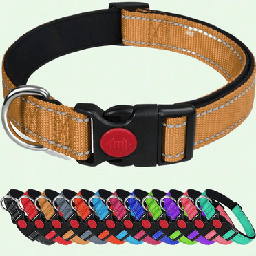Adjustable Reflective Dog Collar with Safety Locking Buckle, Medium Dogs, Tan
