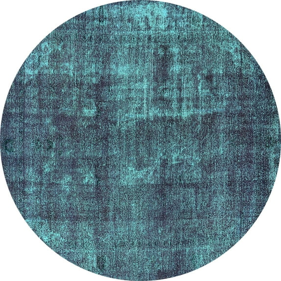 Ahgly Company Machine Washable Indoor Round Oriental Turquoise Blue Industrial Area Rugs, 6' Round