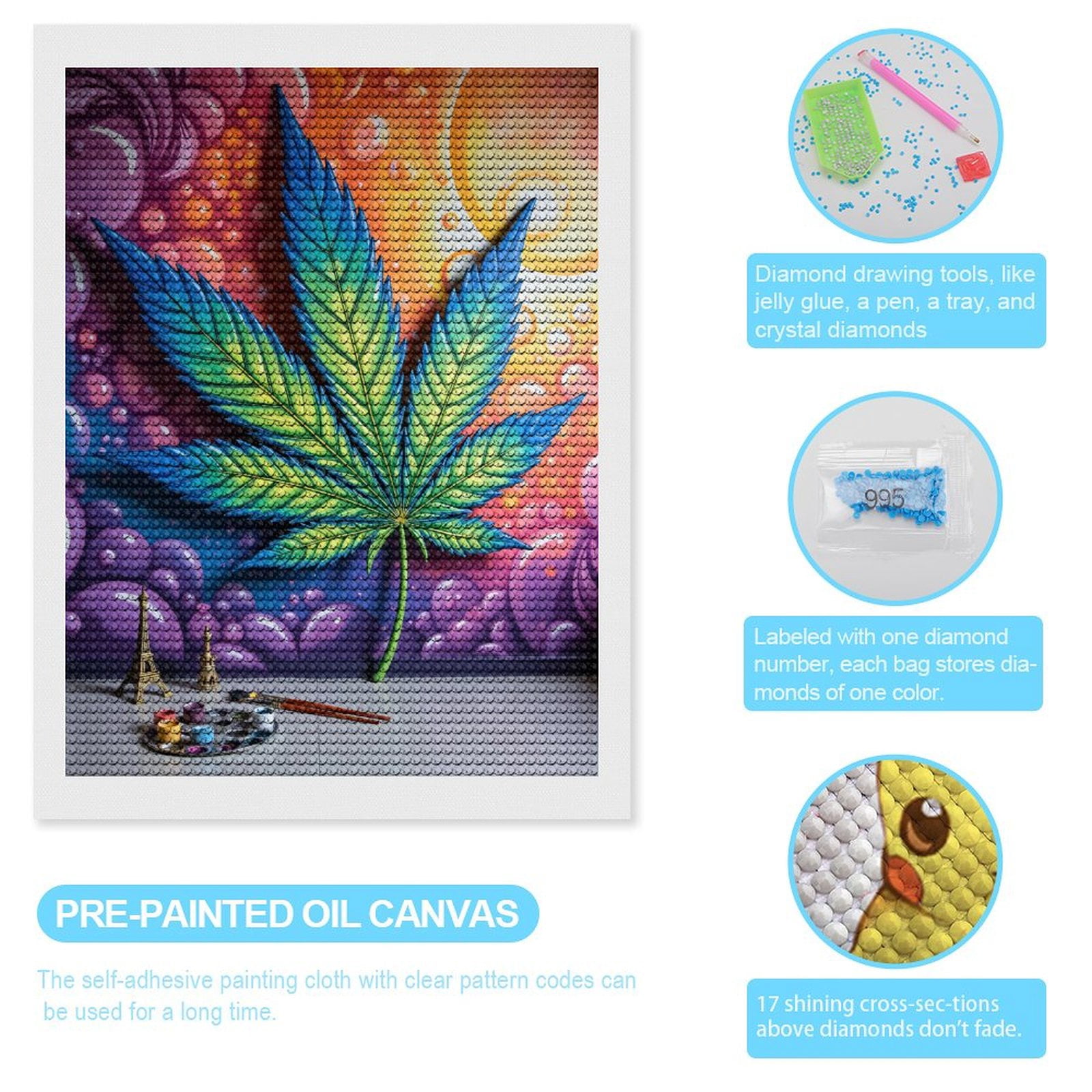 Diamond Art Kits for Adults, Vibrant Leaf Art Wall Decor Colors 5D Diamond Painting Kits for Adults Beginners, DIY Full Drill Diamond Painting, Gem Art and Crafts 12x16