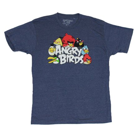 Angry Birds (Hit Mobile App) Mens T-Shirt  - Classic Birds Surrounding Logo (Best App Logos 2019)