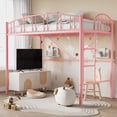 thumbnail image 1 of Bingirl Twin Size Heavy Duty Metal Loft Bed Frame - Arched Guardrail, Safety Ladder, Space Saving, No Box Spring Needed, Modern Pink, 1 of 7
