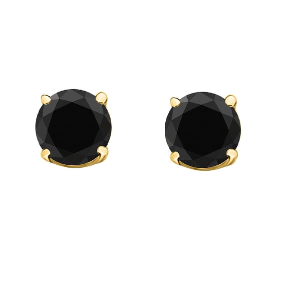 Mauli Jewels Ear Rings for Women 0.3 Carat Round Black Diamond Solitaire Stud Earrings Carat 14K Yellow Gold 4-prong