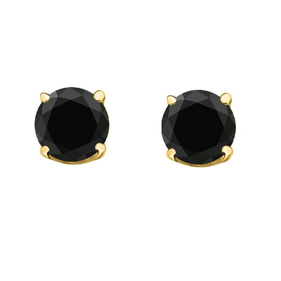 0.40 CTW Round Black Diamond Solitaire Stud Earrings In 14K Yellow Gold
