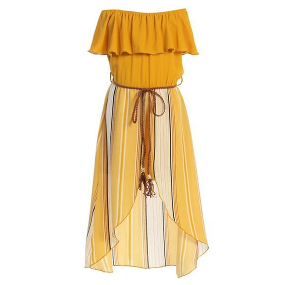 Big Girls 2 Ways Ruffle Hi Lo Maxi Skirt Romper Belt Jumpsuit Romper USA Mustard 14 (2J1K42S)