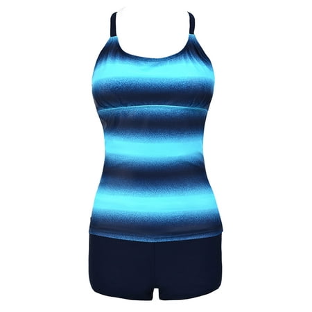 Orange Tank Pad - Plus Size Women Tankini Sets Two Piece Swimsuit Swimwear Beachwear Swimming Costumes Backless Push Up Bra Padded Tummy Control Gradient Blue Red Orange Pink Purple Green M-4XL