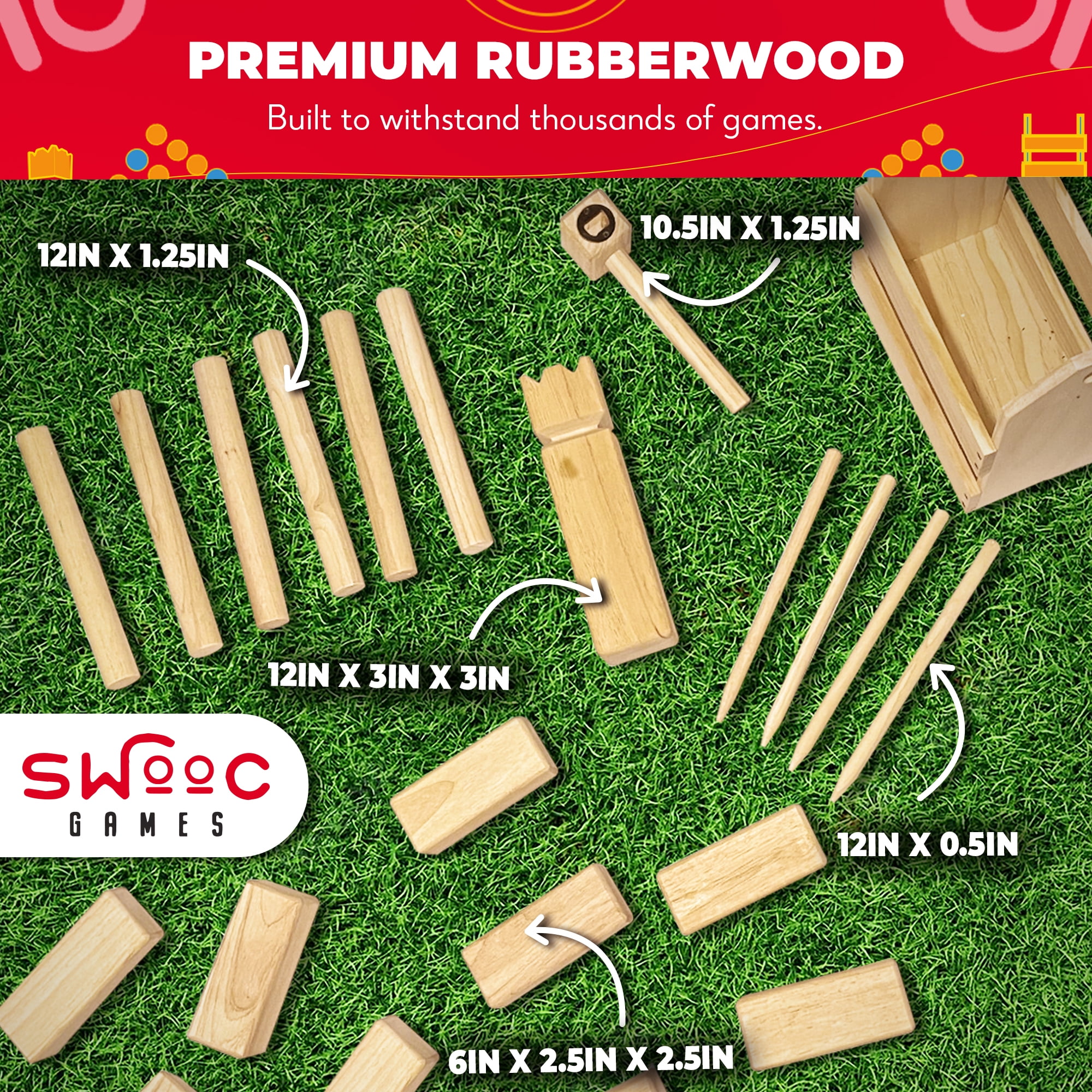 SWOOC - Kubb Yard Game Set - Premium Hardwood Viking Chess w/ Crate - Adults & Children Age 6 to 100