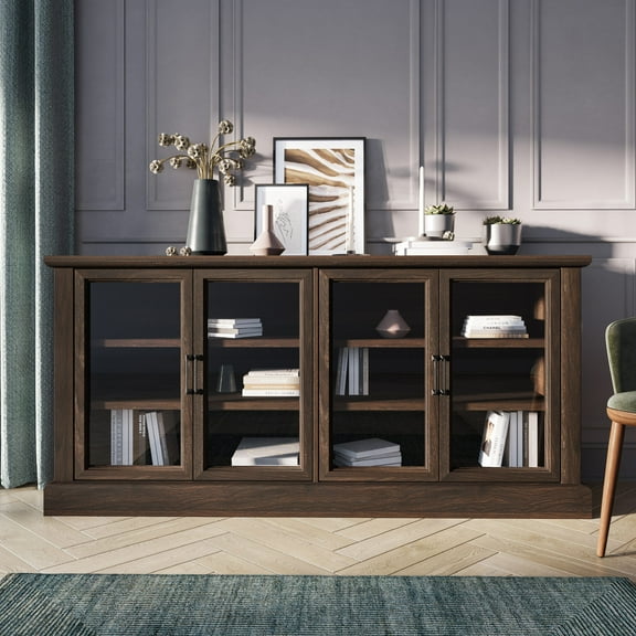 BELLEZE Modern Farmhouse Wood Sideboard Buffet - Liam (Dark Walnut)