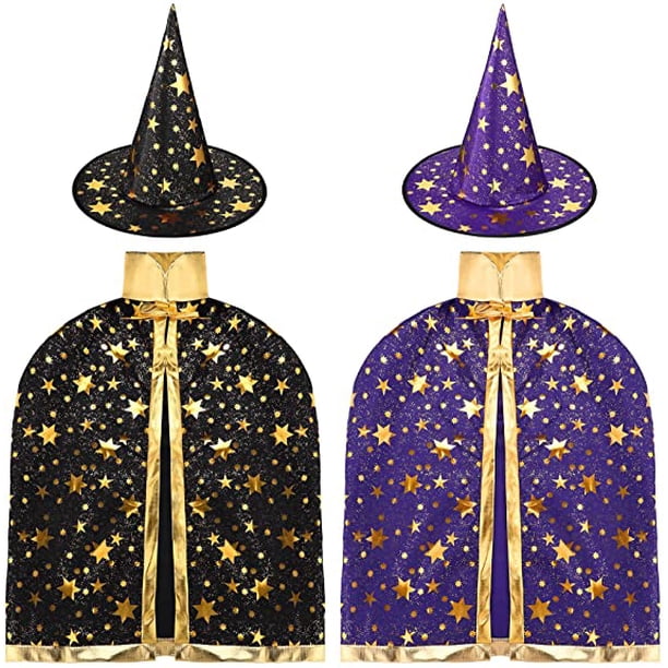 juegos de disfraces de Halloween para niños, capa de bruja, capa de bruja con sombrero, disfraz de Halloween para niños, accesorios de fiesta de cosplay para niños de 3 a 12 años (negro, morado). Sailing Electrónica