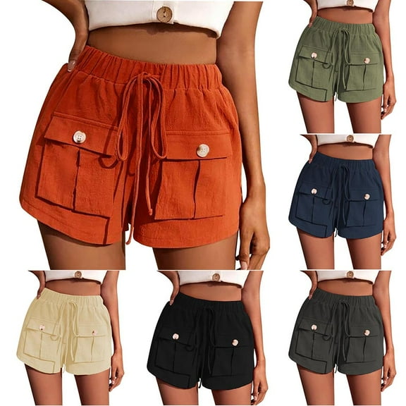 QLEICOM Womens Athletic Shorts, Plus Size Shorts, Fashion Sweat Shorts Summer Casual Loose Pocket Solid Pockets High Waist Short, Running Shorts, Comfy Beach Shorts, Cycling Shorts Orange L