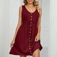 thumbnail image 6 of Summer Dresses for Women V Neck Buttons Sleeveless Tank Sundress Solid Color Casual Midi Dresses with Pockets Ladies Clothes, 6 of 8