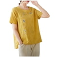 thumbnail image 1 of Camisas de Manga Corta para las Mujeres Blusas de Cuello Redondo con Botones Casuales, Camisa de Verano de Moda para Diarios Y Fiestas, 1 of 5