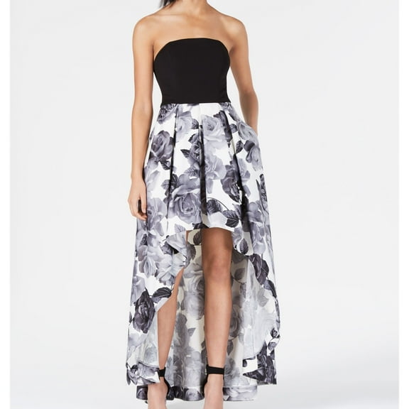 Speechless Womens Floral-Print Strapless High-Low Dress, Black, Juniors, 5