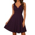 thumbnail image 3 of Laqbezok Women's Retro Cocktail Dress, Elegant V-Neck Crossover Sleeveless Party Gown, Classic Fit and Flare A-Line Mini Wedding Guest Dress, 3 of 5