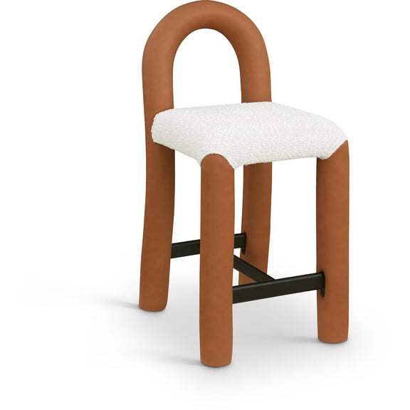 Meridian Furniture Amari Cognac Vegan Leather and Boucle Fabric Stool