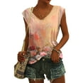 thumbnail image 2 of Summer Tops for Women V Neck Plain Short Sleeve Casual Loose Basic Tee Women's Clothing Orange, 2 of 4