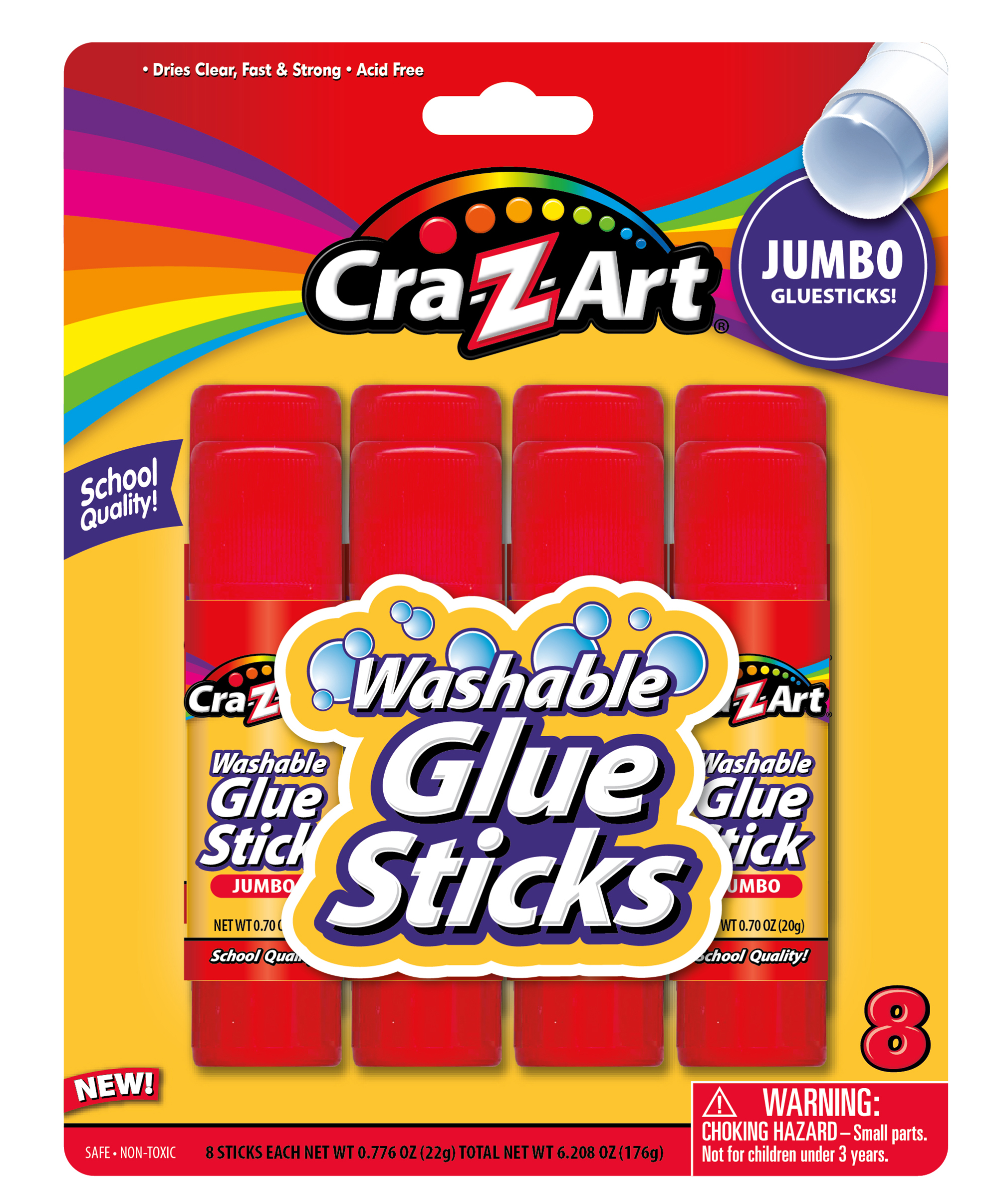CraZArt Jumbo Washable School Purple Glue Sticks, 8 Count Walmart