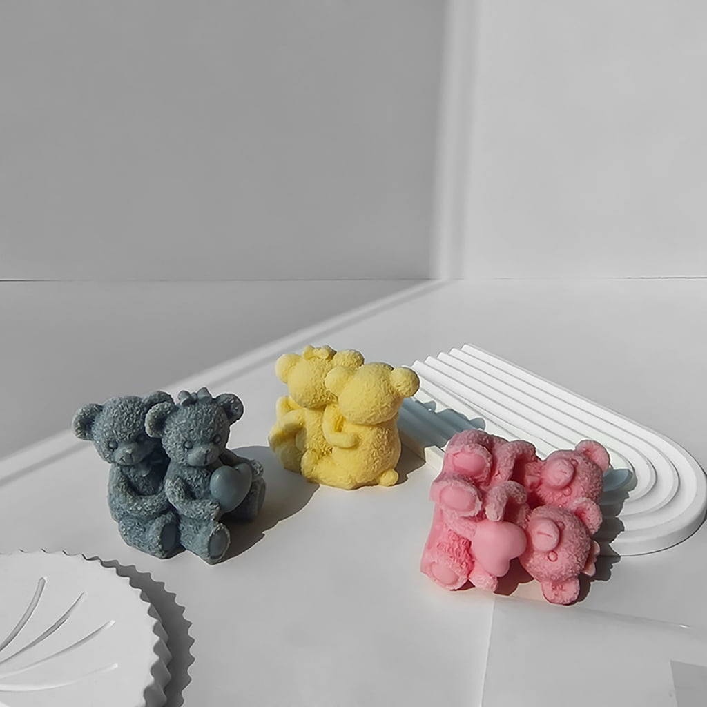 FENOHREFE Couple Bear Candle Mold Epoxy Resin Mold Silicone Ornament Moulds Easy Demolding Molds Suitable for Crafting