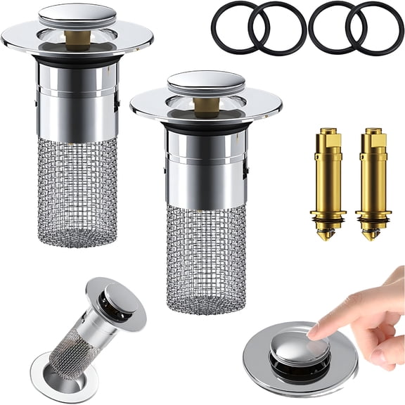 ACDANC 2 Packs Bathroom Sink Stopper Hair Catcher for 1.02-1.20in,Universal Drain Filter with Hair Strainer,Universal Bathroom Sink Drain Pop Up Stopper for Bathroom Sink Stopper Replacement